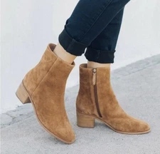 Soludos Greta Camel Tan Suede Leather Side Zip Booties Boots US Women’s Size 7.5