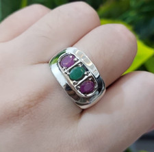 Natural Multi Color Band Emerald Stone With Natural Rubies Stone Ring Gift Ring