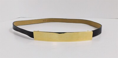 St John Black Leather Belt‎ Gold Bar Buckle sz S Thin Leather Loop Belt – St. John Knits main image 3