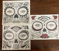 Day of the Dead sugar skull face tattoo Spirit Halloween - Lot of 3 - Bonus