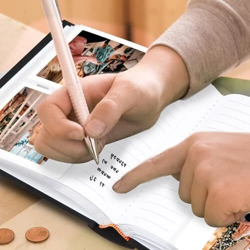 Álbum de fotos de 120 bolsillos con áreas de notas para cámara ancha Fujifilm Instax, lino  Foto 2 de 4