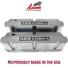 Ford Small Block 428 COBRA Logo Pentroof Tall Polished Valve Covers - Ansen USA