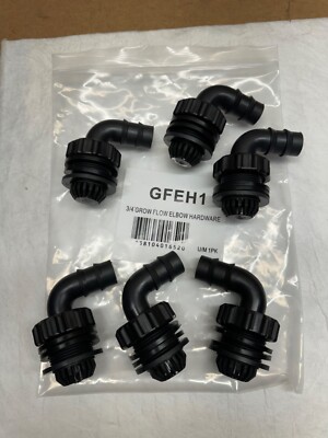 Active Aqua GFEH1 Grow Flow 3/4 In. Hydroponic Garden Elbow Hardware Kit, 6 Pack
