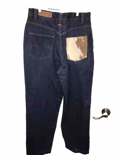 VINTAGE Willie Esco Jeans Mens SZ 34 Baggy Wide Leg Denim Cow Hide Pocket Y2K - Picture 3 of 17