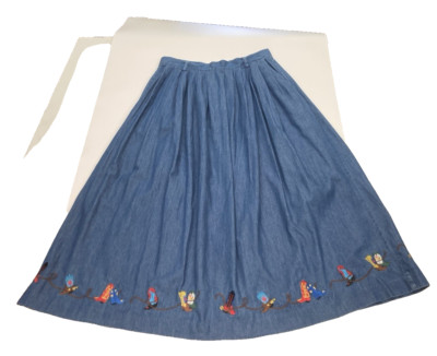 Bechamel Denim Full Skirt Womens 16 Cowboy Boots Embroidered Hem Modest Pockets