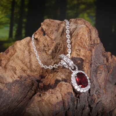 Harshad Silver Jewelry Halskette Mit Granat & Diamant Anhänger 925 Silber Party