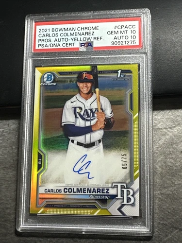 CARLOS COLMENAREZ Psa 10 2021 BOWMAN CHROME PROSPECT Yellow REFRACTOR AUTO 05/75
