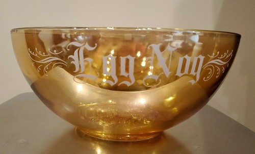 Jeannette Glass Camellia Egg Nog Punch Bowl Iridescent Peach Luster - Bild 2 von 5