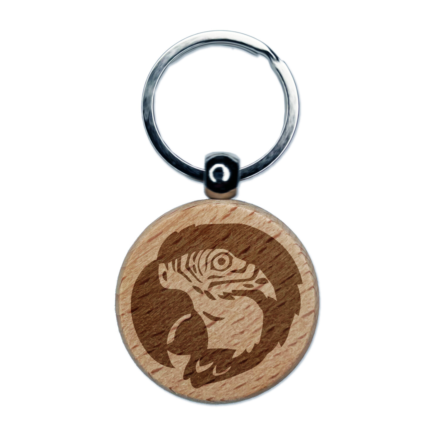 Macaw Parrot Engraved Wooden Keychain Charm with Bird Head Design  