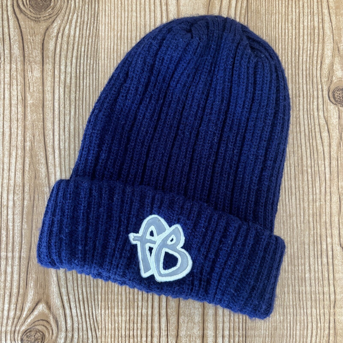 ◆bauf◆ B LOGO Beanie Vintage Blue Vintage Y2K FUBU Beanie One Size Big FB Logo Dark Navy Blue