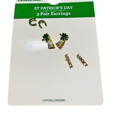 Way to Celebrate St. Patrick's Day Shamrocks Horseshoe Lucky Earrings 3 Pair