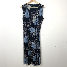 Vintage Y2K The Limited Black Blue Floral Wrap Dress Womens Medium