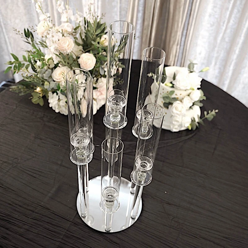 33" CLEAR 7 Arm Crystal Glass Candelabra VOTIVE CANDLE HOLDER Party Decorations - Image 4 of 4
