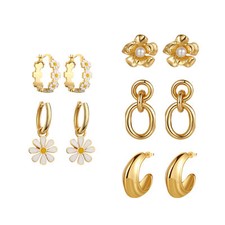 2/3 Pairs 14K Gold Plated Flower Dangle Hoop Stud Earrings for Women Girls Gift