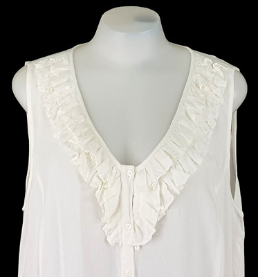 Jones New York Sport Damen weißes ärmelloses Rüschen Abend Shirt Top - XL - 85£