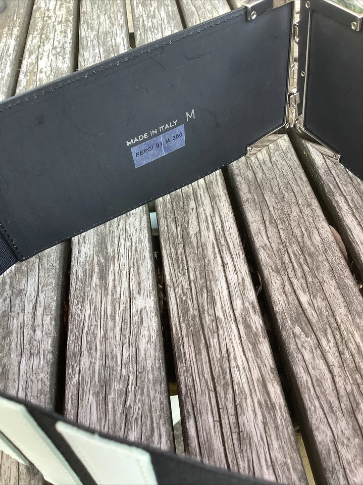 Cinturón de cuero elástico Sportmax Pepsi M hecho en Italia vintage años 80 negro blanco Foto 2 de 4