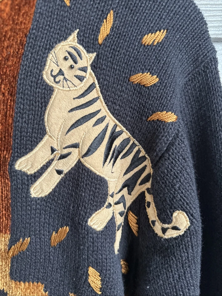 Victoria Harbour 开衫毛衣女式 S 码黑色刺绣野生动物园成熟 — 第 2/4 张图片