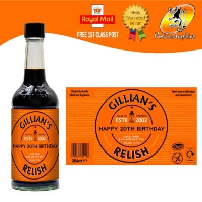 PERSONALISED BIRTHDAY RELISH SPICY SAUCE BOTTLE LABEL ANY OCCASION GIFT
