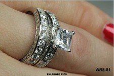 PRINCESS CUT CZ STERLING SILVER 925 ENGAGEMENT RING WEDDING RING SET- 6.04 CTW 