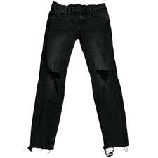 AllSaints Grace W29 Black Skinny Jeans Distressed Raw Hem Stretch Denim