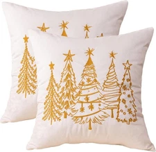 GEEORY Christmas Pillow Covers 18x18 Inch Set of 18 x 18 (Pack 2), White 