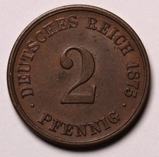 1875 G Germany 2 Pfennigs Coin KM# 2 AU