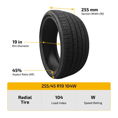 4-Pack UHP RACING 255/45ZR19 104W Tire 7.4mm Tread 420AA 50000 Miles Warranty - Picture 2 of 7