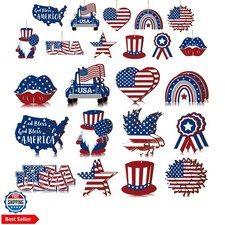 24 Pcs 4th of July Ornaments for Tree Patriotic Wooden Ornaments 250th Annive...