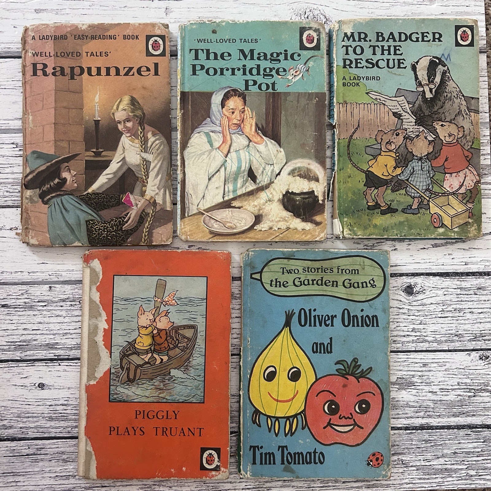 5 Vintage Ladybird Books, 70/80s, Badger, Rapunzel, Garden, Piggly, Porridge lot