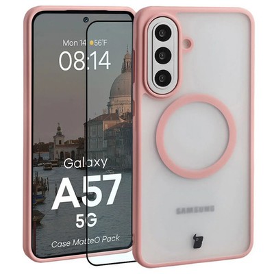 Handyhülle + Glas für Galaxy A57 5G Bizon Case Cover Etui Hülle Getönt-Hellrosa