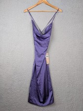 Oh Polly Purple Satin Cowl Neck Backless Mini Dress Size 6 BNWT Festival Party