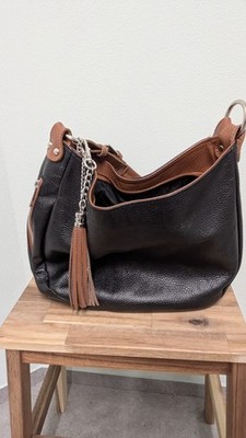 Leder Handtasche Damen in schwarz mit braunen Akzenten