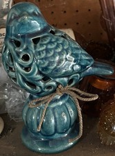 Blau Türkis Vogel Räuchergefäß Keramik Dekoration