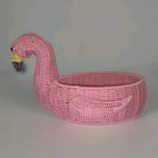 Flamingo Plastic Wicker Serving Basket Pink Large Centerpiece Luau Tropic Novel