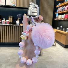 Colorful Beaded Bag Charm Strap   Fluffy Kawaii Phone Keychain Accessories