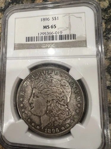 1896 P Morgan Silver Dollar NGC MS65 Beautiful Toning Old Holder