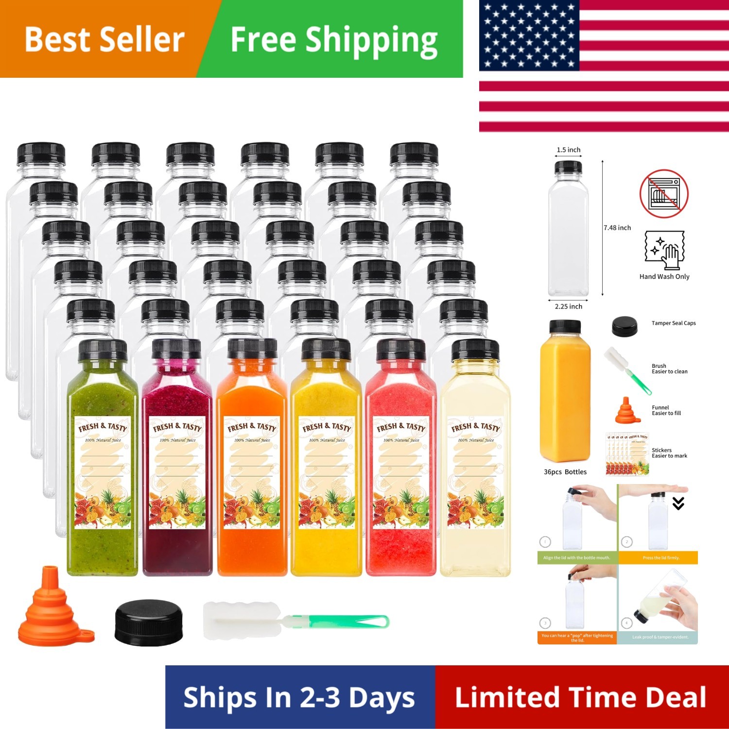 With Caps, Reusable Clear Bulk Beverage Con...