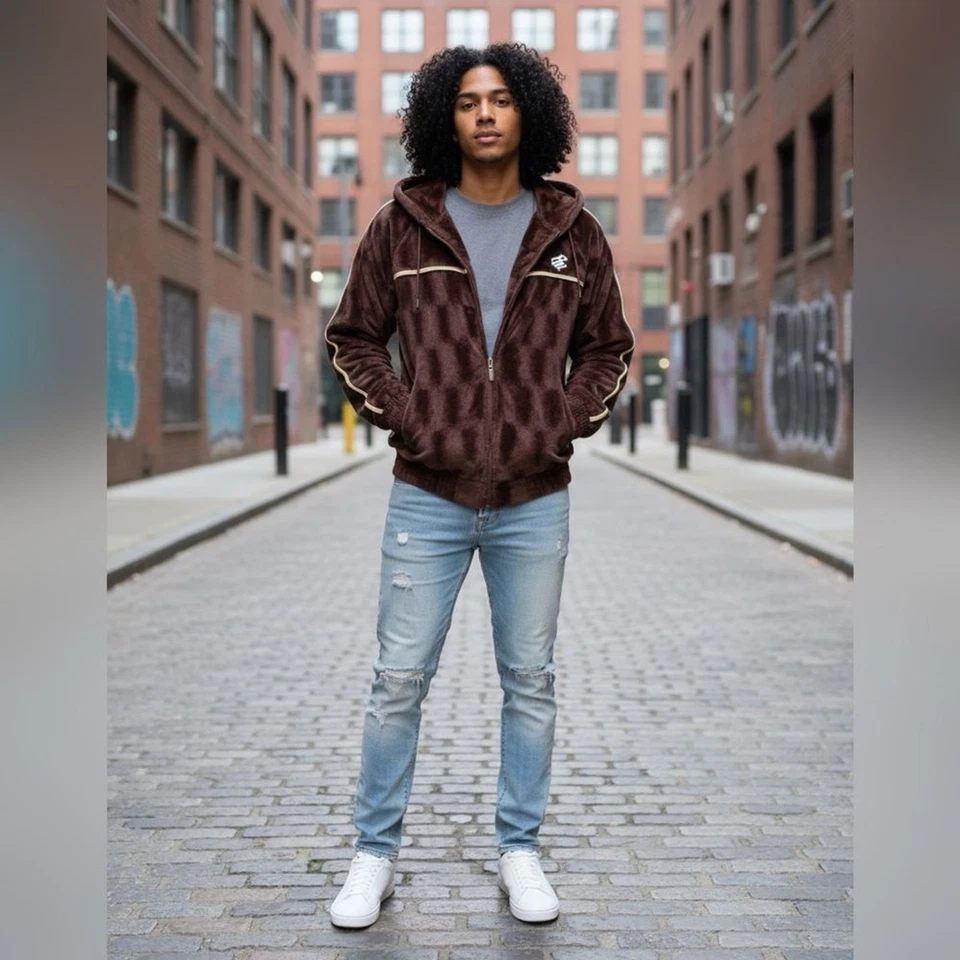 Chaqueta de felpa vintage Rocawear chocolate Y2K jay z Damon tablero hip hop ropa de calle Foto 2 de 4