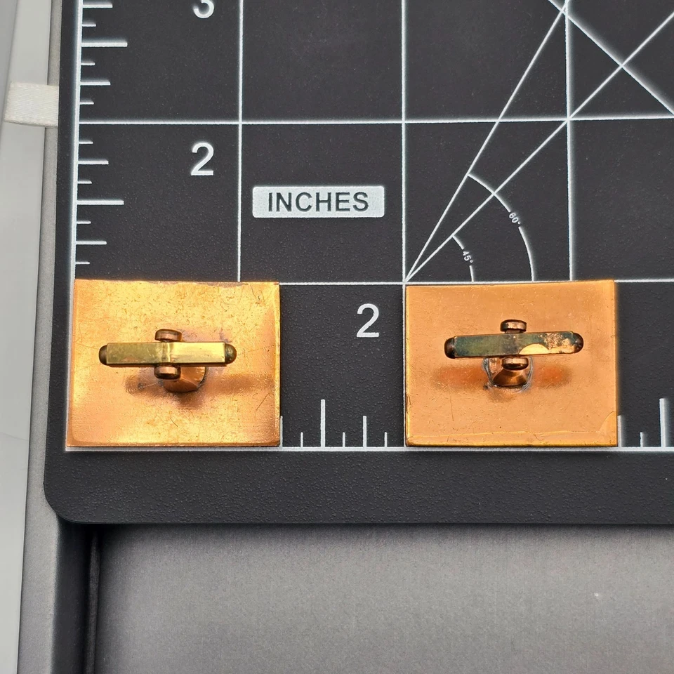 VTG MCM Copper & Enamel Cufflinks 1.25" Red Black Abstract Design Bullet Back - Image 4 of 4