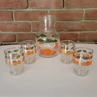 Vtg Anchor Hocking Set Orange Juice Carafe Pitcher w/ Four Glasses