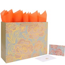 16.5 Extra Large Rose Gold Gift Bag Set with Handles, Greeting Card, Tiss
