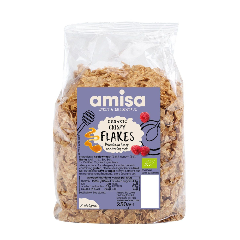 Amisa Organic Spelt Flakes with Honey 250g Wholegrain Cereal