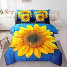 Sunflower Comforter Set Twin Size with Sheets -7 Pieces Bed in a Bag Garden P...