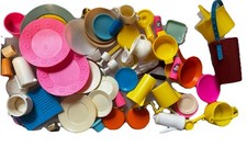 Mixed Vintage Barbie Dream House Kitchen Yellow Blue White Pink Dishes 67 Pcs
