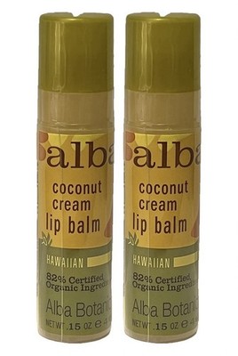 (2) Alba Botanica Hawaiian Lip Balm Nourishing Coconut Cream Sealed