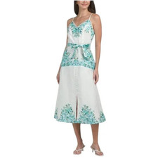 ELIE TAHARI LINEN BLEND FLORAL PRINT SLEEVELESS MIDI DRESS SIZE 10 $375