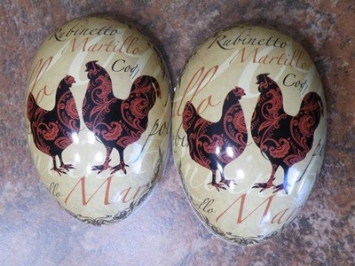 Vintage NESTLER GERMANY Paper Mache EGG CONTAINER Roosters COUNTRY Farmhouse