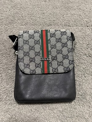 Original Gucci GG Monogram Umhängetasche Crossbody Web Stripe Grau Schwarz