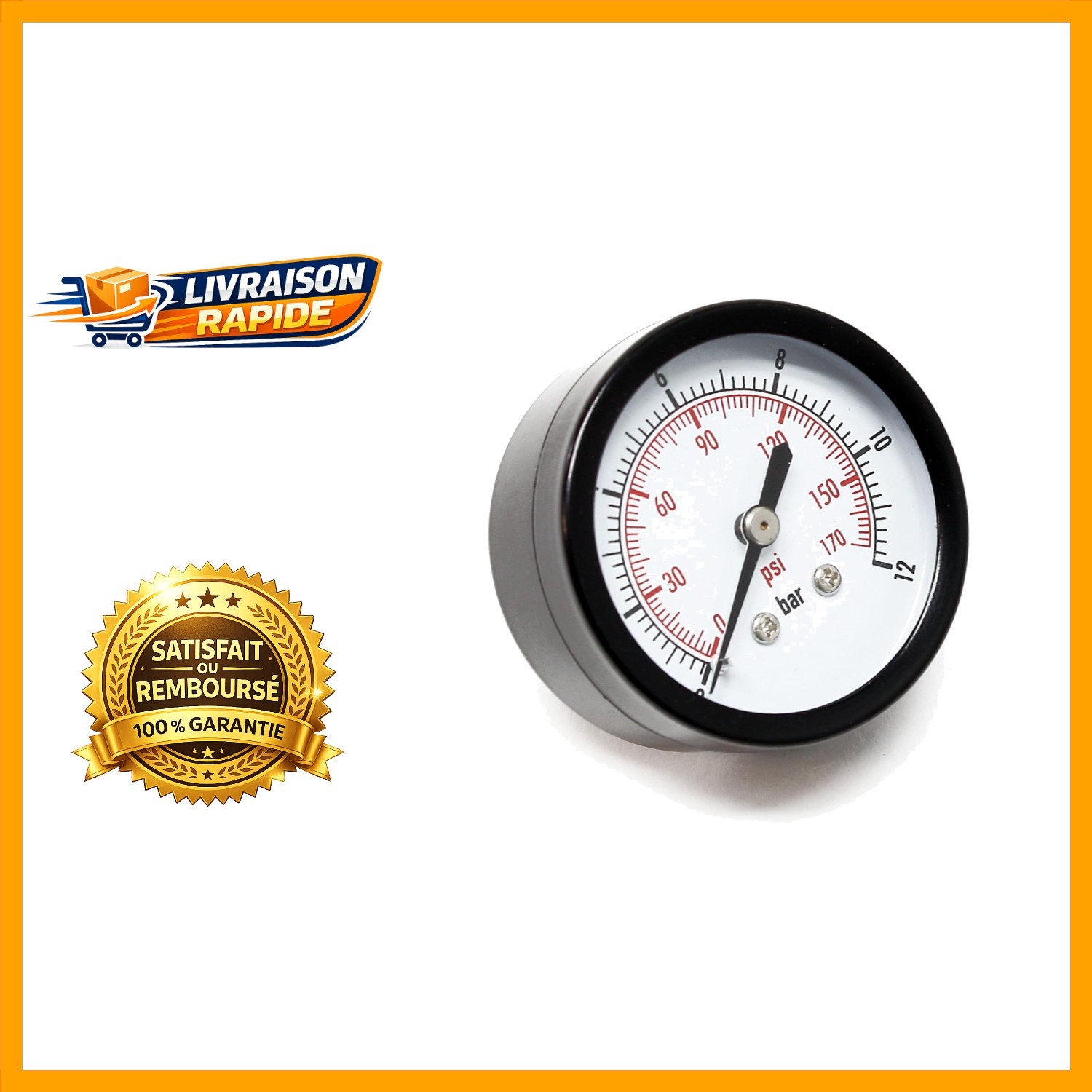 Indicateur de pression axial 50mm avec cadran 0-12 bar pour circuit hydraulique