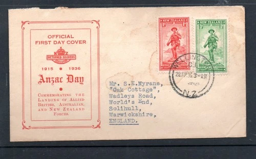 New Zealand 1936 Anzac Day Official First Day Cover As Scanned